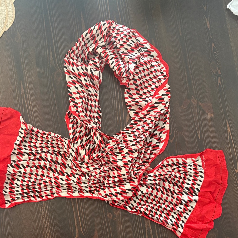Evan Picone Red and Black Patterned Scarf